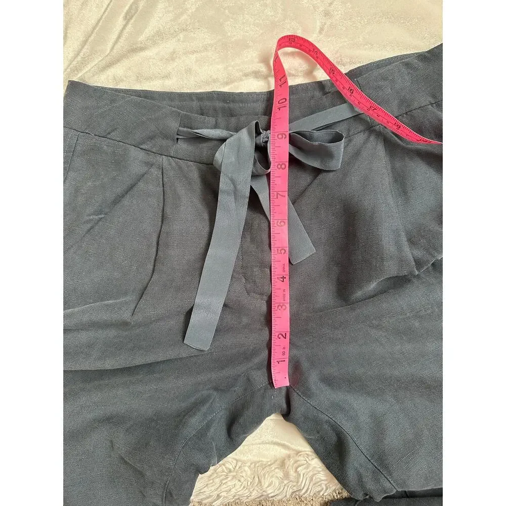 Aritzia Wilfred Tie Front Waist Linen Lyocell Blend Capri Pants Navy Blue Gray